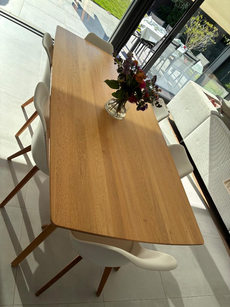 Eiken tafel + stoelen, Ophalen, Gebruikt, 100 tot 150 cm, Eikenhout