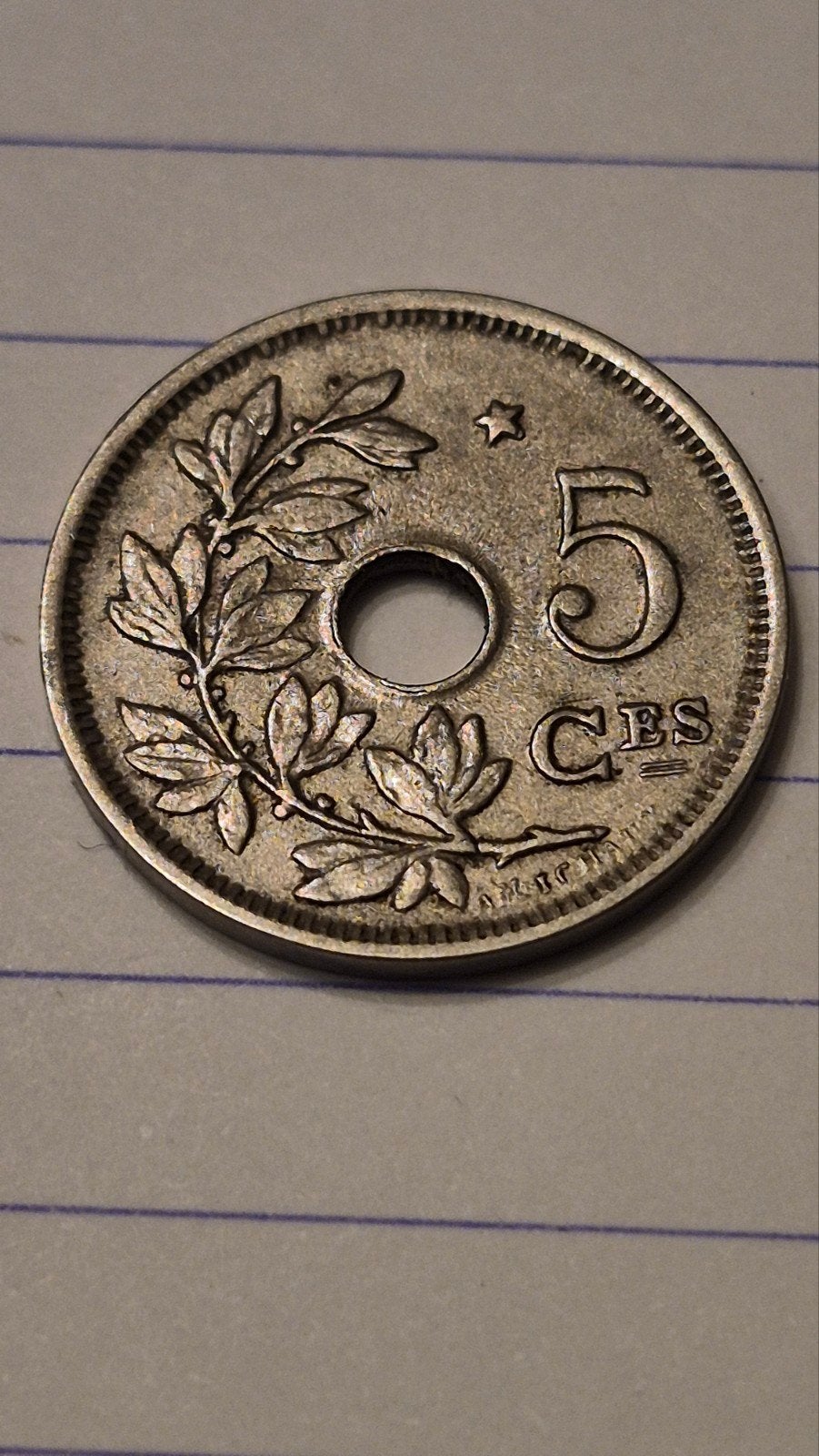 5 centiem met 3 dubbele M  en misslag in rand te hoogte Roy, Timbres & Monnaies, Monnaies | Belgique, Enlèvement ou Envoi, Autre