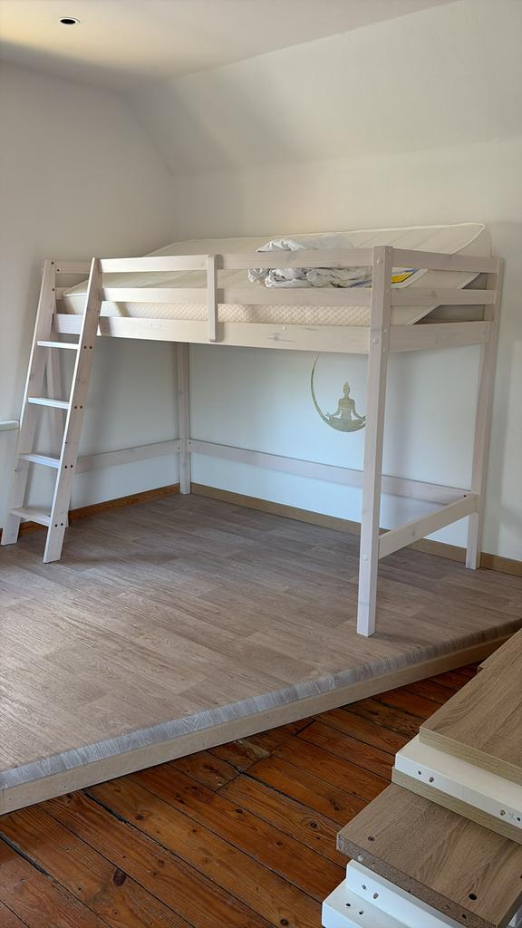 Lit mezzanine et matelas (comme neufs) 1p., Enlèvement, Comme neuf, Une personne, Lit mezzanine