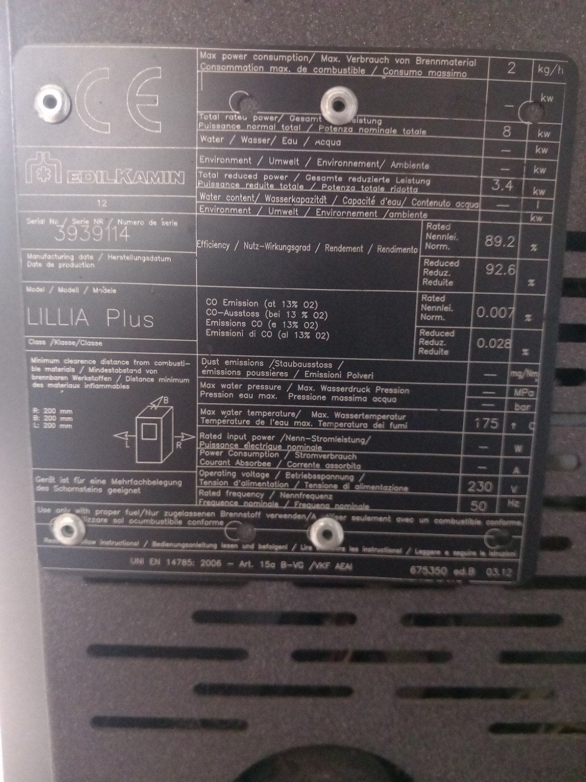 Poêle à pellet "Edilkamin LILLIA Plus 8 kW" Noir, Autres carburants, Comme neuf, Enlèvement, Poêle à granulés
