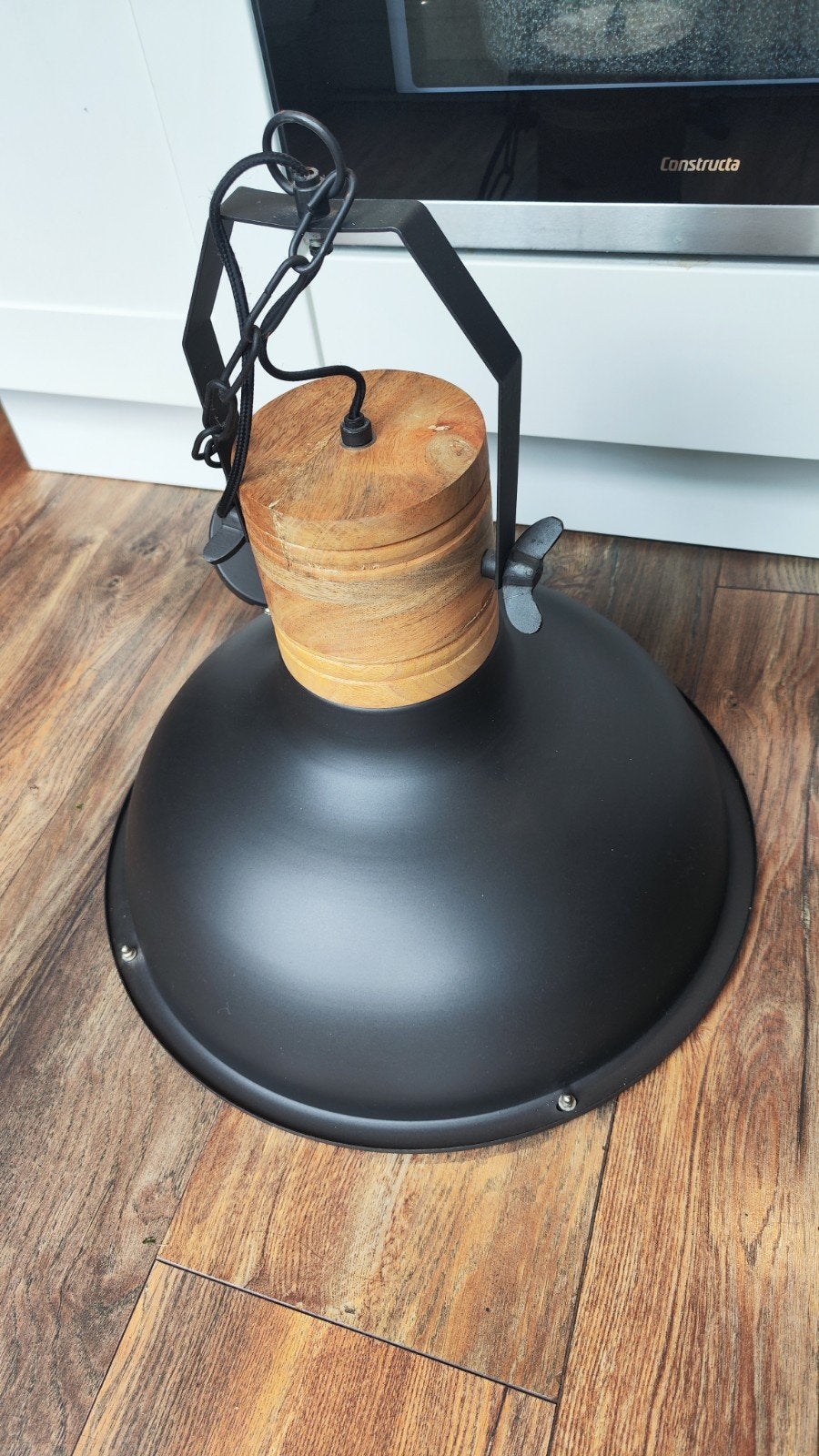 Industriële hanglamp zwart met houten details – Ø 50 cm, Maison & Meubles, Industriaal, Enlèvement, Bois, E27 (grand)