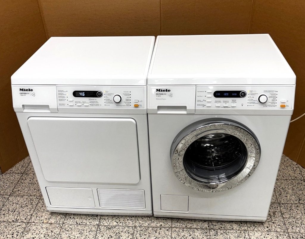 Miele 8kg wasmachine + Miele 8kg warmtepomp droogkast, Ophalen, 8 tot 10 kg, Energieklasse A of zuiniger, Voorlader