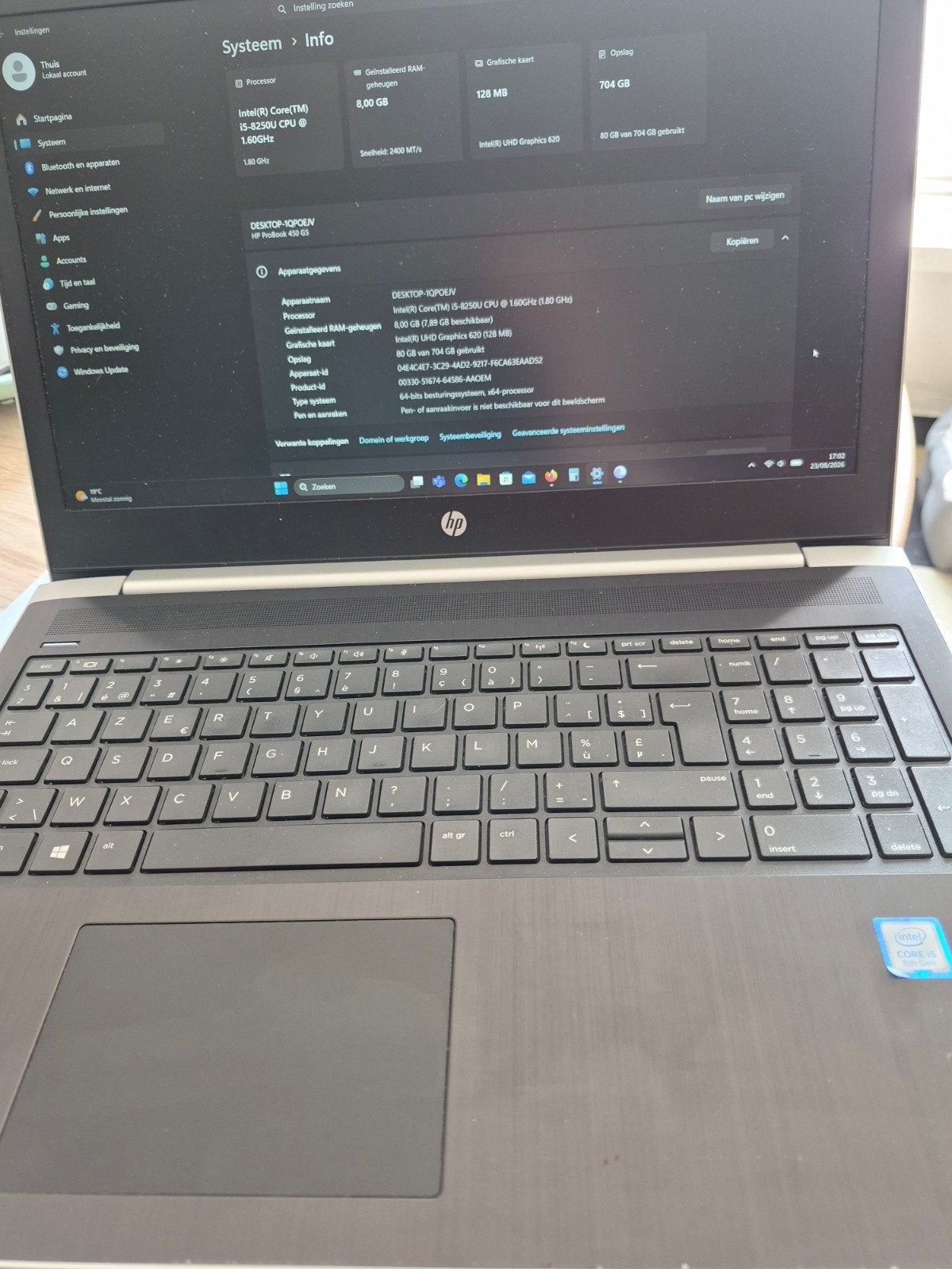 HP PRO BOOK  450 g5, Computers en Software, 2 tot 3 Ghz, 15 inch, 8 GB, Ophalen of Verzenden