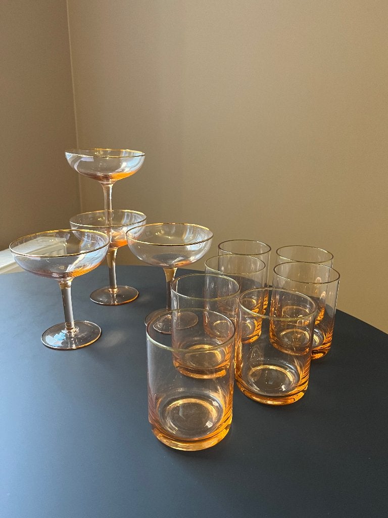 Set van glazen amberkleurig, Verre ou Verres, Vintage, Verre, Enlèvement