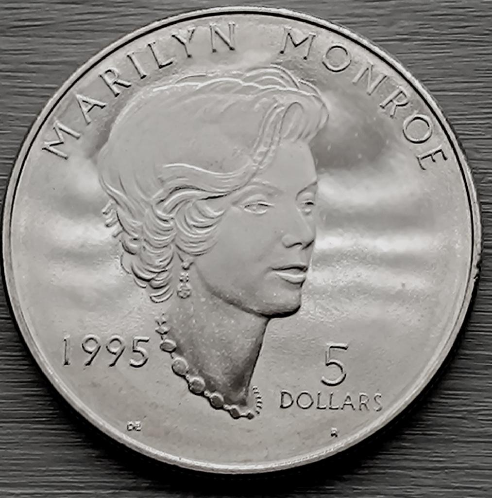 munt marshalleilanden 5 dollars 1995:marilyn Monroe, Postzegels en Munten, Ophalen of Verzenden