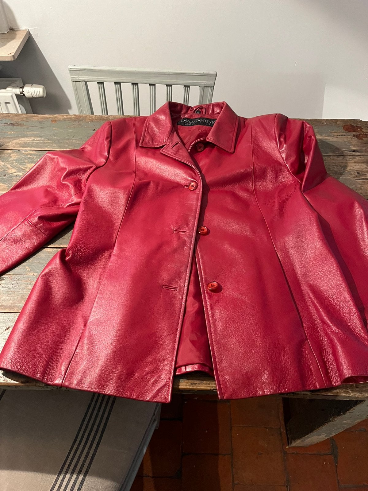 ROOD LEDER ECHT LEREN VEST  JAS 42 ZEER GOEDE STAAT, Kleding | Dames, Ophalen of Verzenden, Zo goed als nieuw, Maat 42/44 (L)