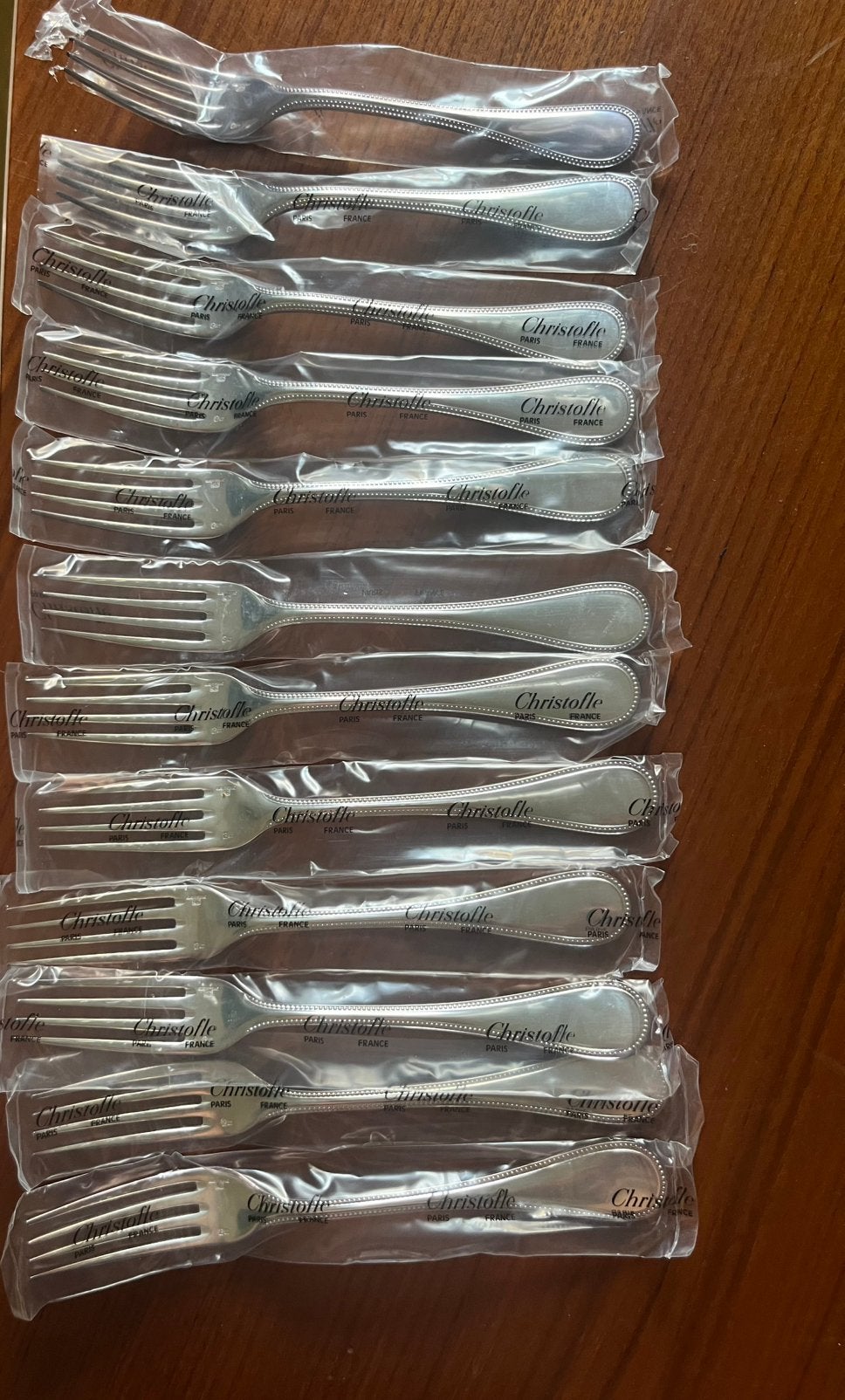 12 lepels en 12 vorken christofle perles nog in verpakking, Antiek en Kunst, Ophalen of Verzenden