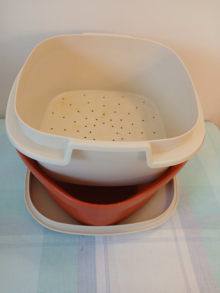 TUPPERWARE vintage multiservicedoos 3 liter, Ophalen, Gebruikt, Vaatwasserbestendig, Oranje