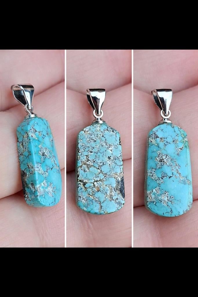 Beau pendentif en argent massif avec turquoise naturelle, Bijoux, Sacs & Beauté, Boucles d'oreilles, Neuf, Enlèvement, Avec pierre précieuse