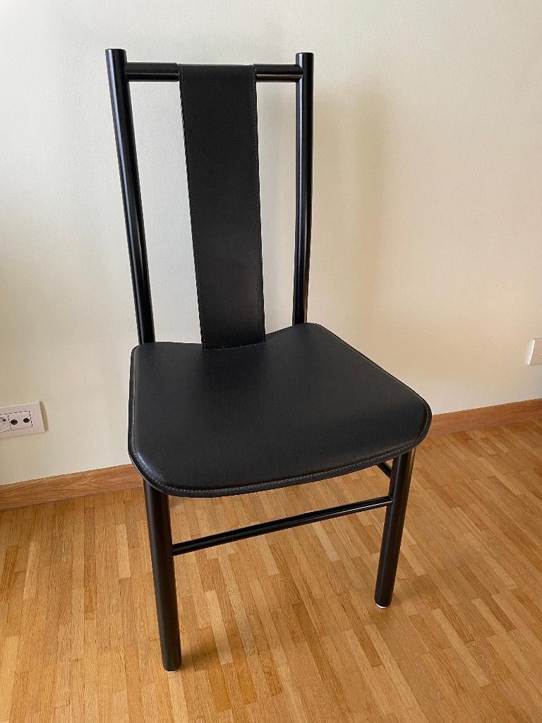 Chaise design en bois et cuir - noir - design minimaliste, Enlèvement, Noir, Bois