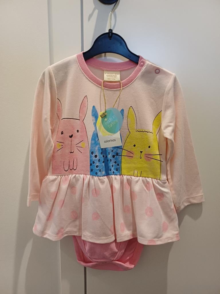 Lichtroze bodysuit 'konijntjes' maat 86 Colorinas, Meisje, Ophalen of Verzenden, Pakje, Colorinas