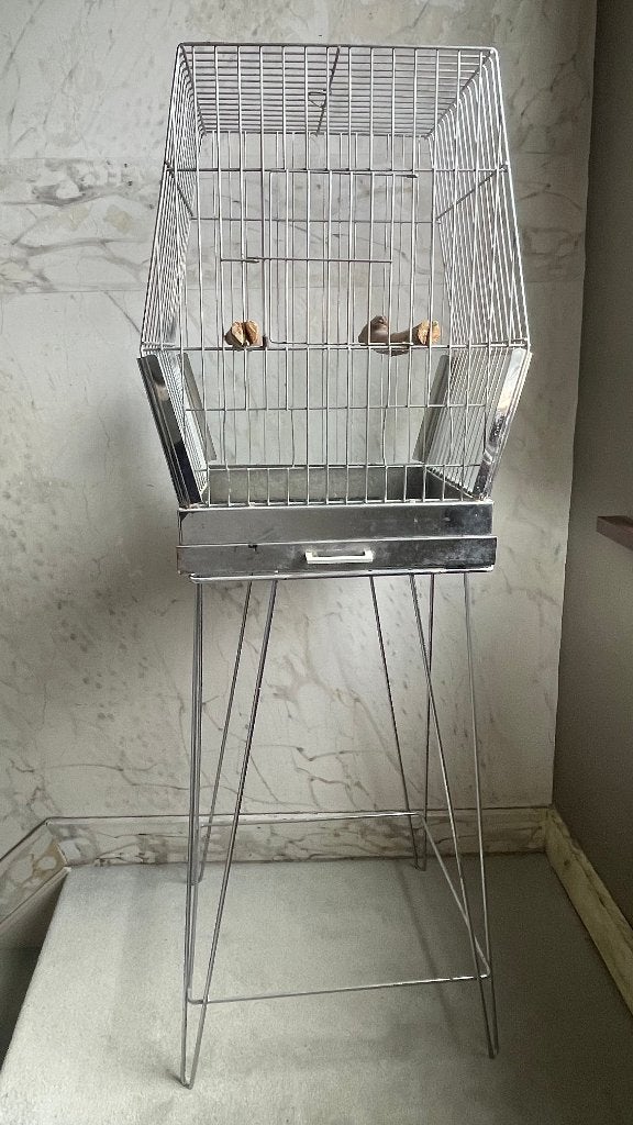 Retro vogelkooi op statief, Ophalen, Gebruikt, Metaal, Vogelkooi