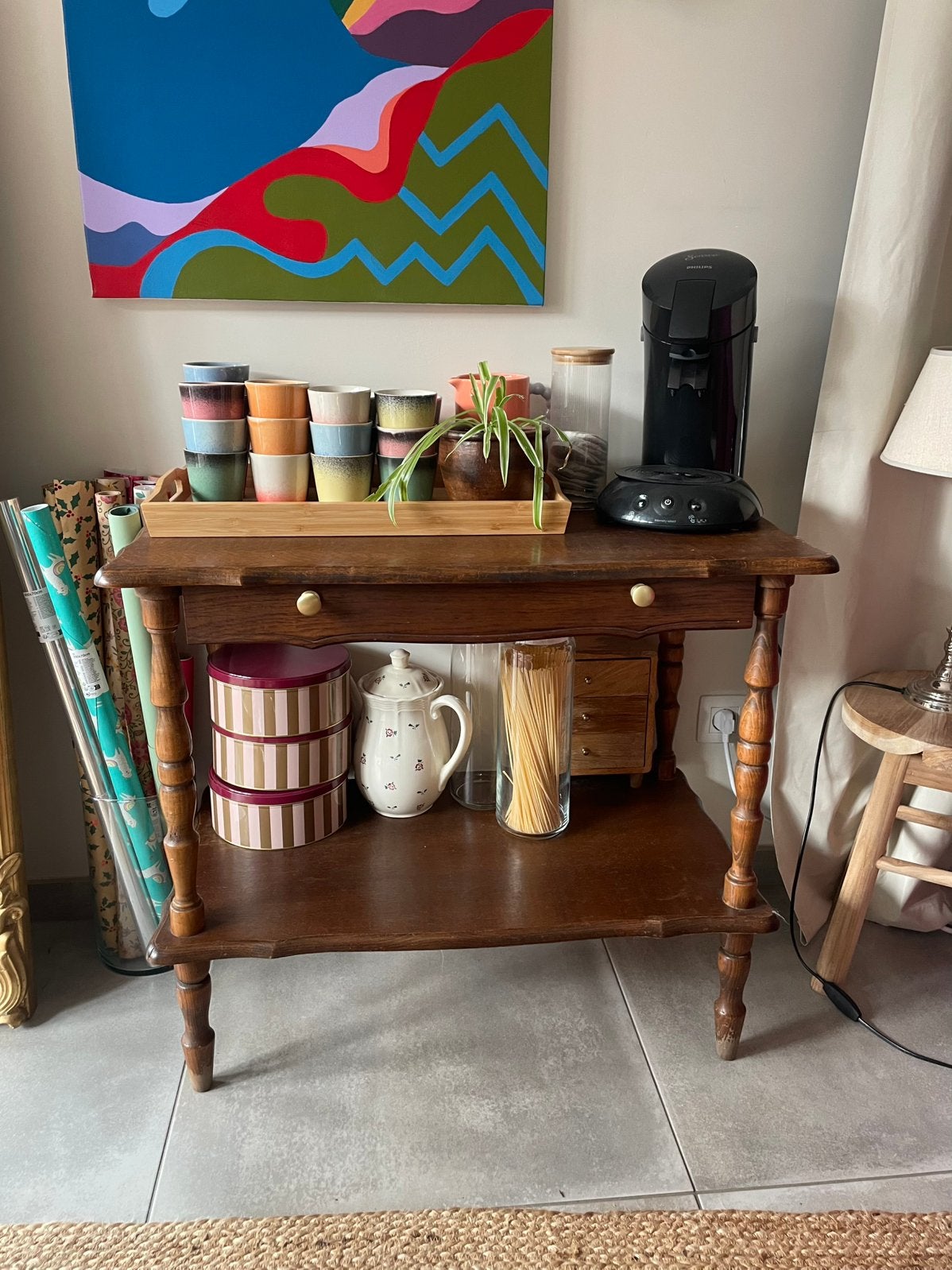 vintage houten sidetable, Huis en Inrichting, Tafels | Sidetables, Ophalen, Zo goed als nieuw