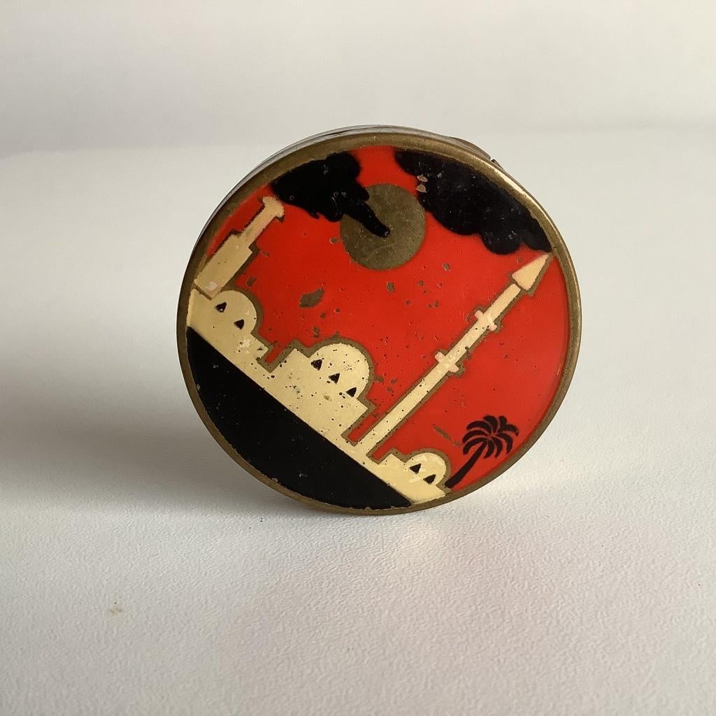 Rond art deco poederdoosje met oosterse scene, Verzamelen, Overige Verzamelen, Ophalen of Verzenden