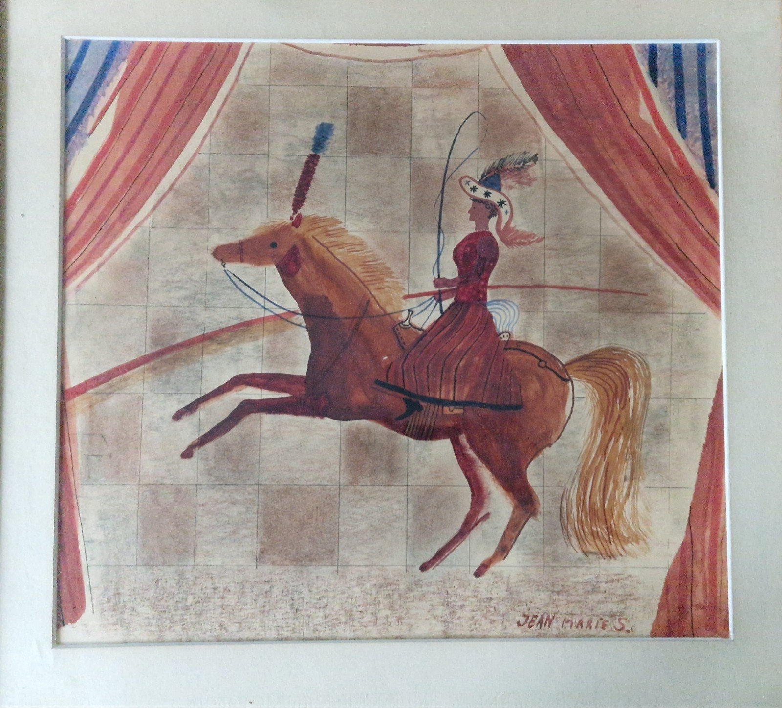 Jean-Marie Strebelle / Cavalière au cirque, Antiquités & Art, Enlèvement, Encadré, Papier