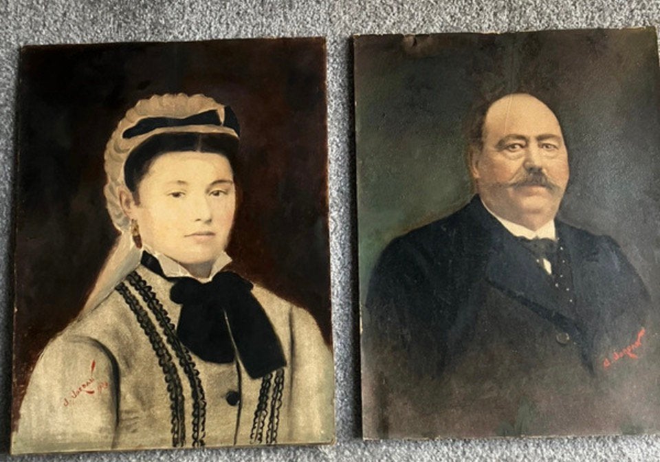 Portraits à l'huile en pendentif, 30x40 cm, J. Jordan 1920, Enlèvement ou Envoi, Daté, Peinture à l'huile