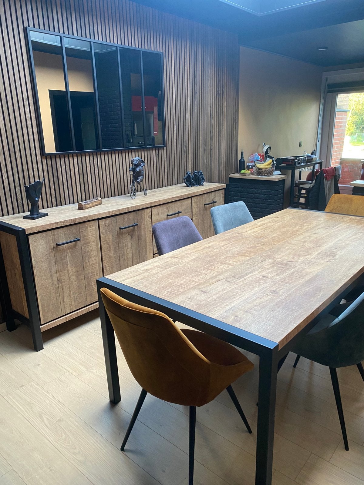 Salle a manger complète mango okay bois massif vintage top, Maison & Meubles, Enlèvement, Comme neuf