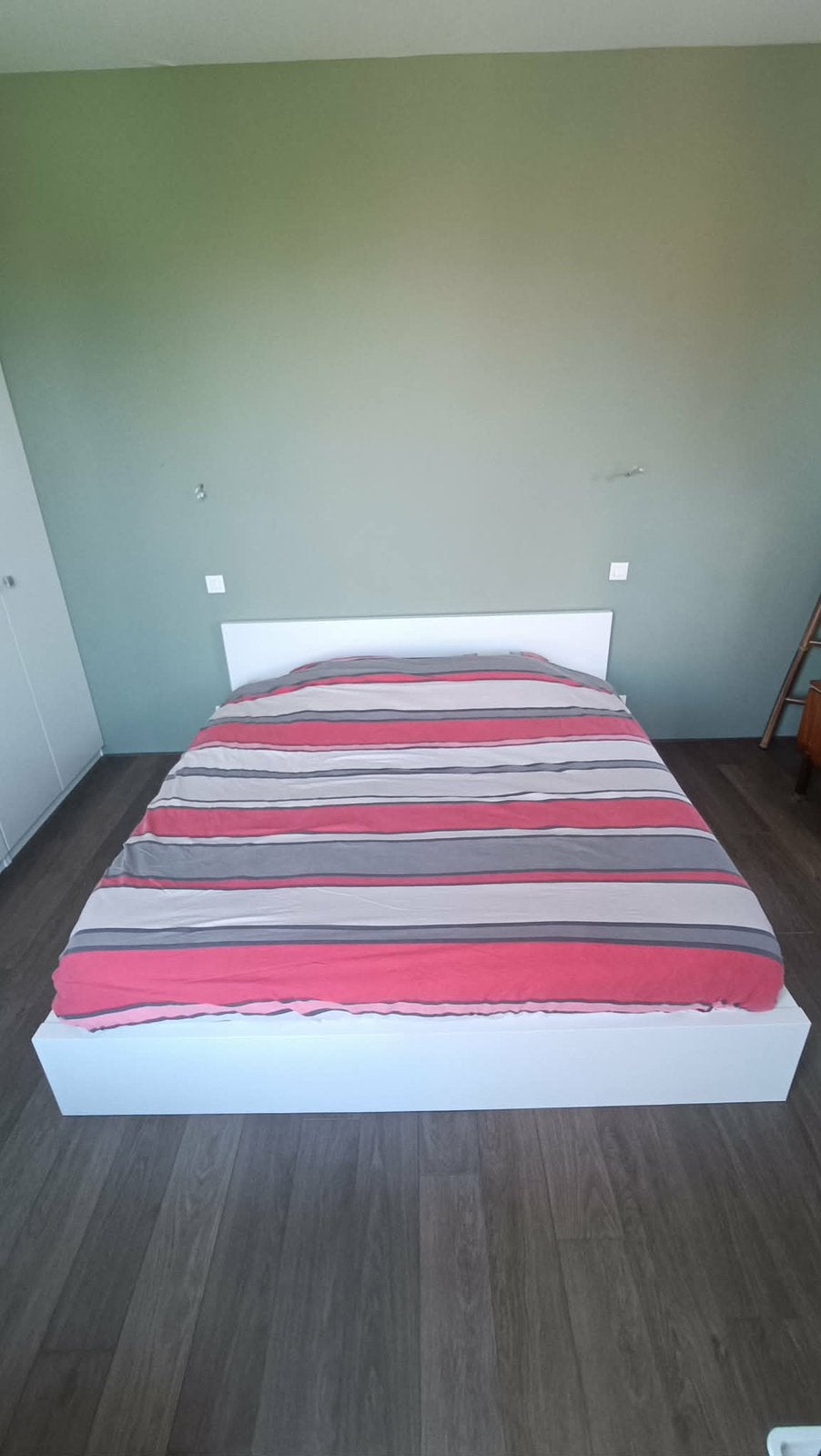 Bedframe + dubbele lattenbodem, Ophalen, Wit, Tweepersoons, Zo goed als nieuw