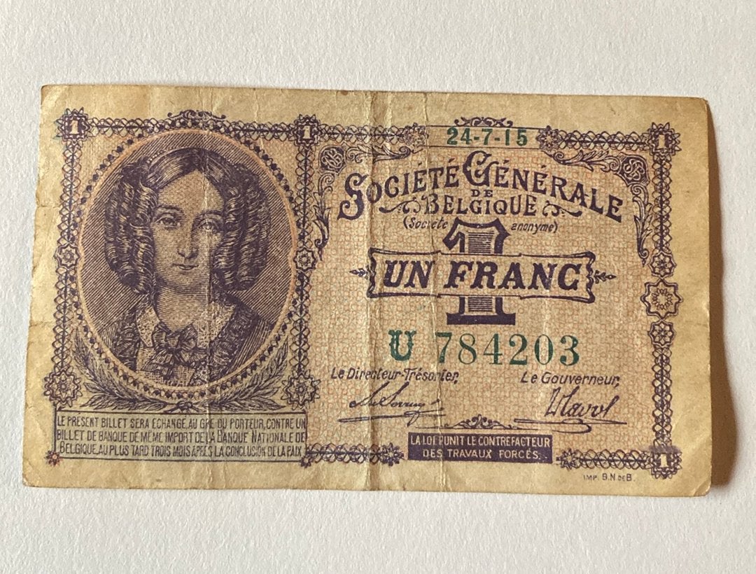 Billet de 1 franc 1915 société générale Belgique, Enlèvement ou Envoi, Billets en vrac