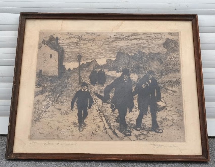 Gravure retour d enterrement signe romeo dumoulin, Enlèvement ou Envoi, Gravure