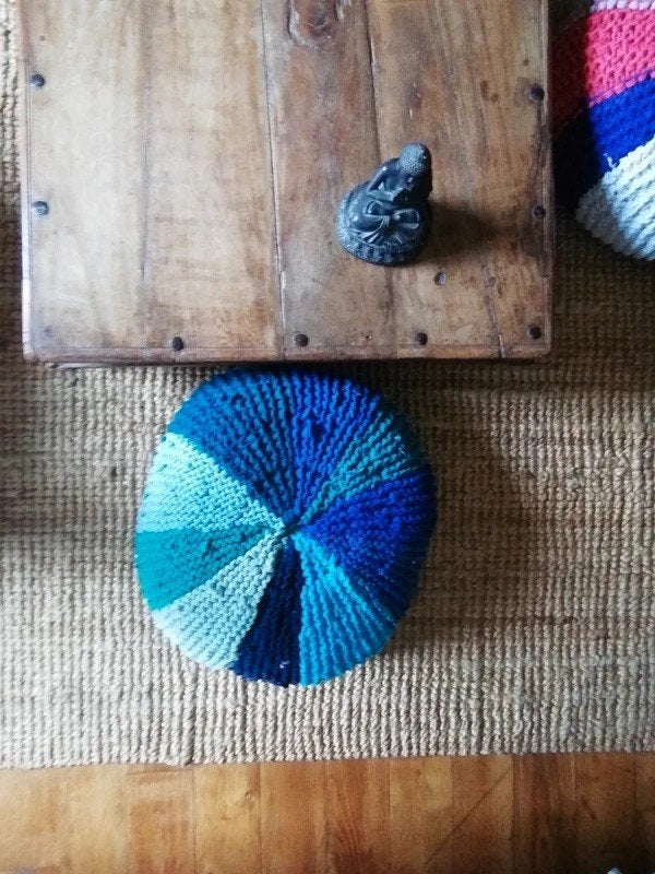 Zafu "Océan" artisanal et écologique en matériaux de récup, Maison & Meubles, Neuf, Enlèvement ou Envoi, Rond, Autres marques
