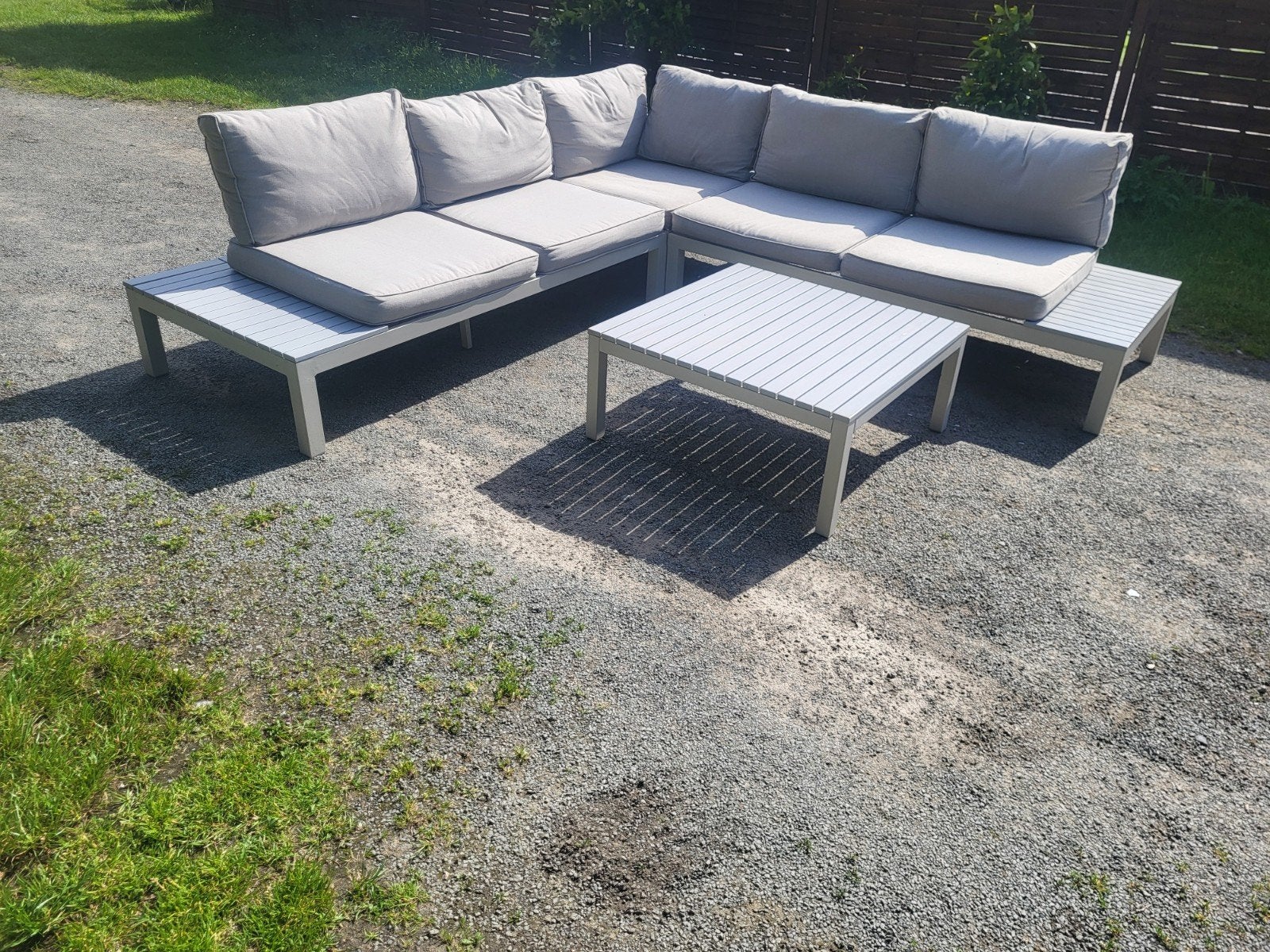 Loungeset aluminium/teakhout met bijhorende kussens en tafel, Tuin en Terras, Tuinsets en Loungesets, Ophalen, Aluminium, Loungeset