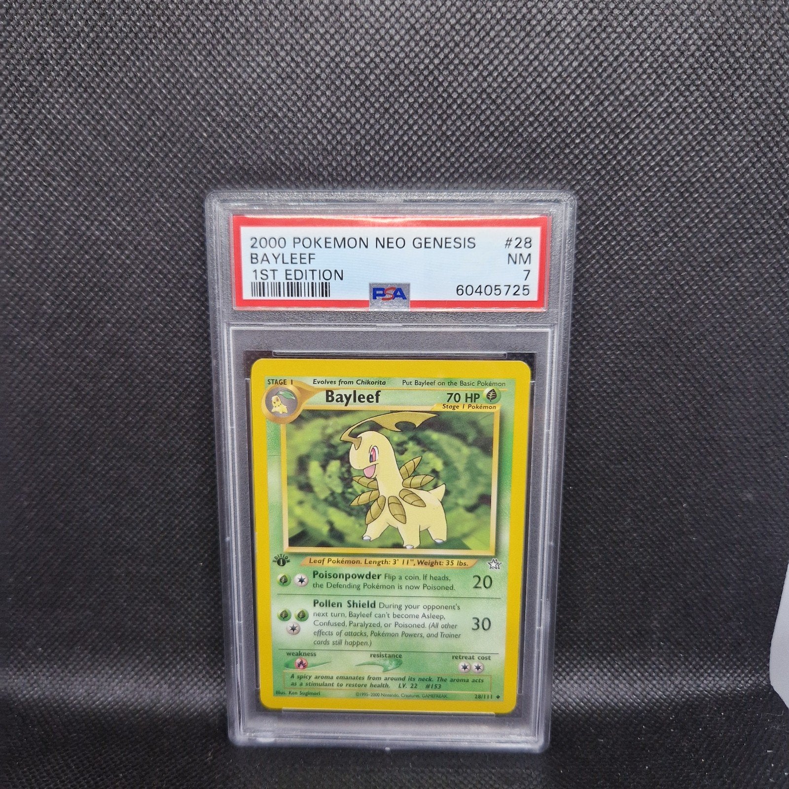 Bayleef 1st Edition Neo Genesis PSA 7, Ophalen of Verzenden