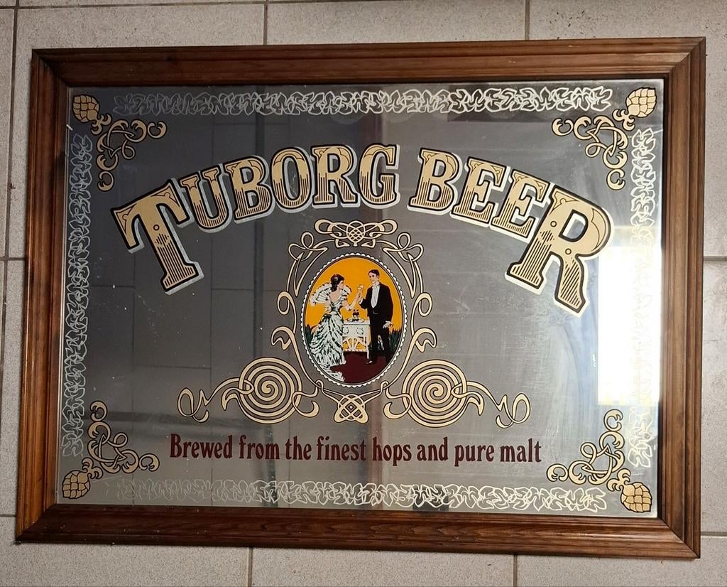 Vintage tuborg beer spiegel., Ophalen, Rechthoekig, 50 tot 100 cm, Minder dan 100 cm