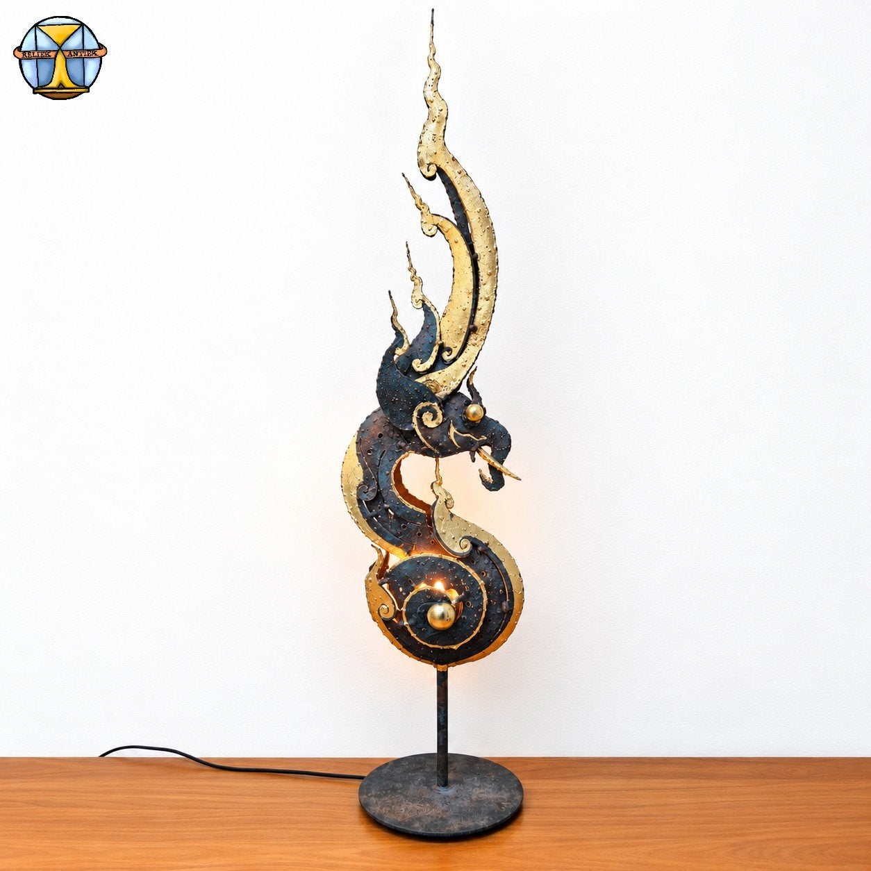 Handgemaakte Thaise sculptuur Olifant lamp bladgoud / metaal, Ophalen of Verzenden