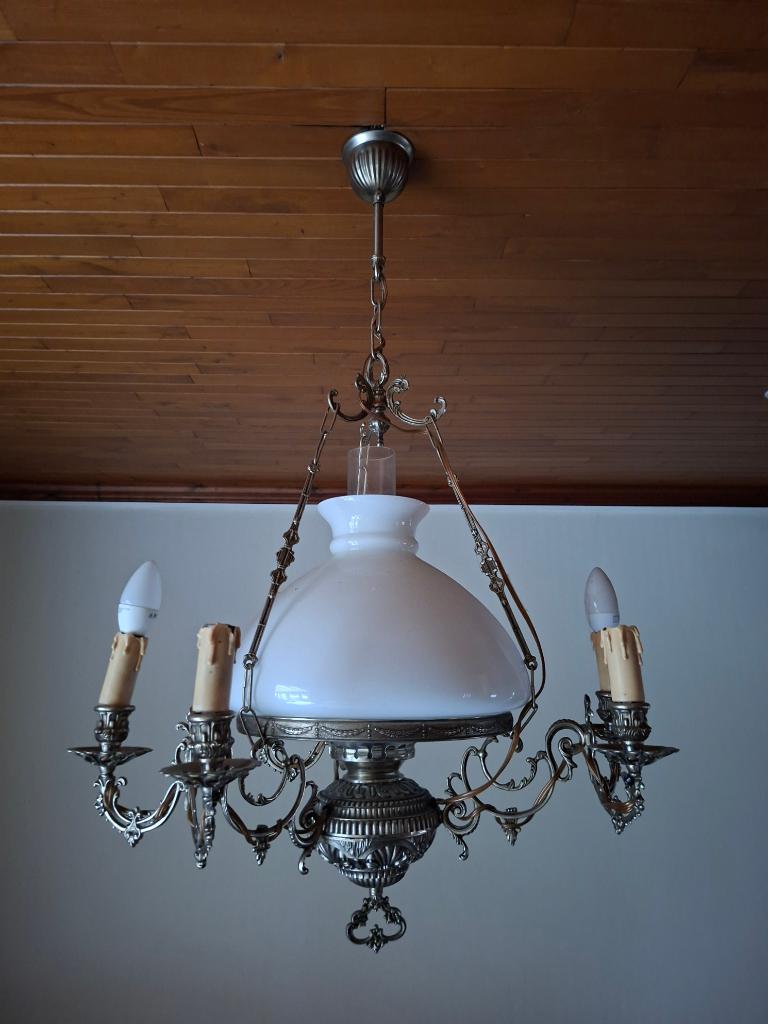 Klassieke Hanglamp met Sierlijke Details, Ophalen, Zo goed als nieuw, Glas