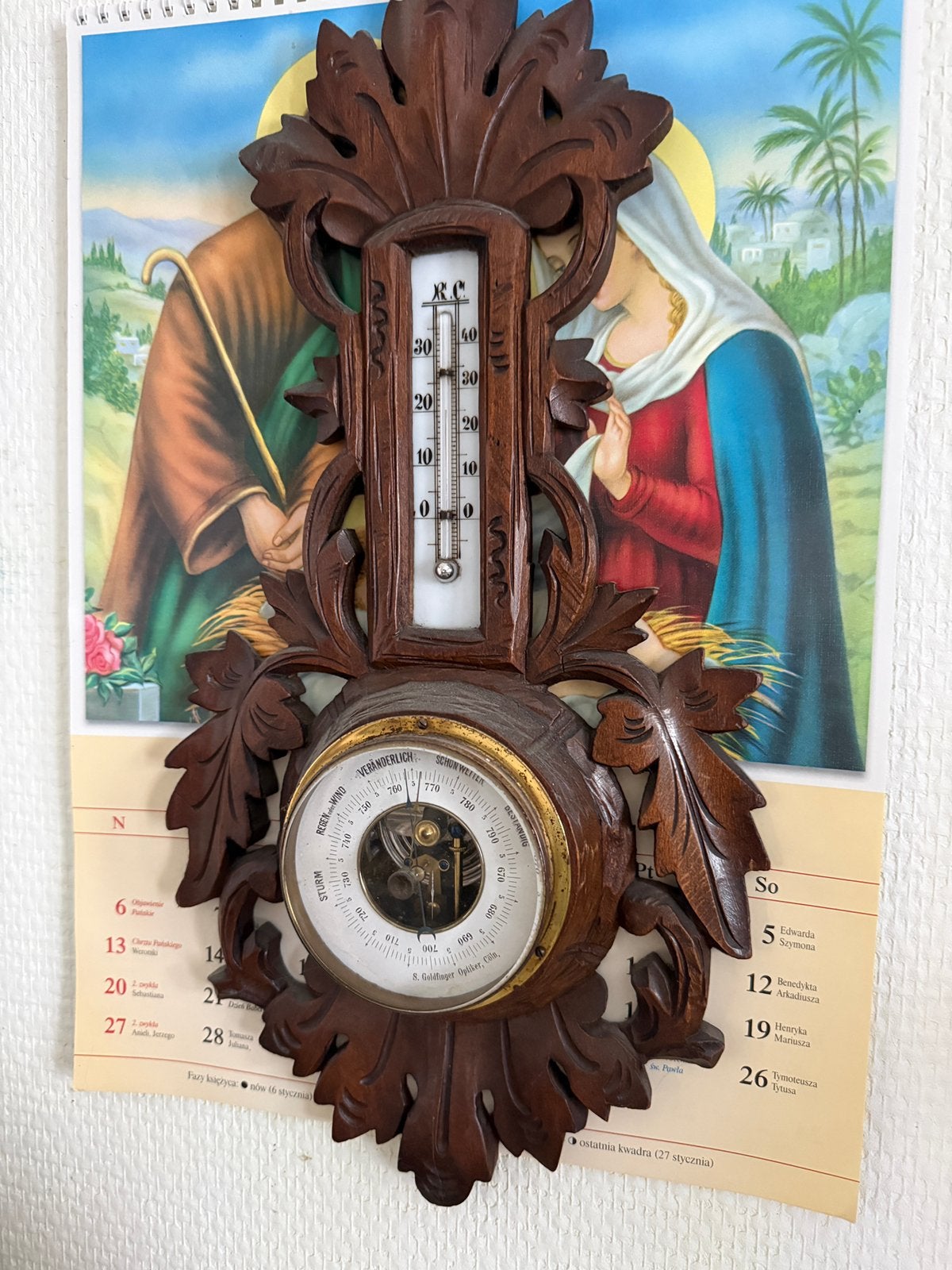 Houtsnijwerk barometer antiek, TV, Hi-fi & Vidéo, Stations météorologiques & Baromètres, Enlèvement, Baromètre