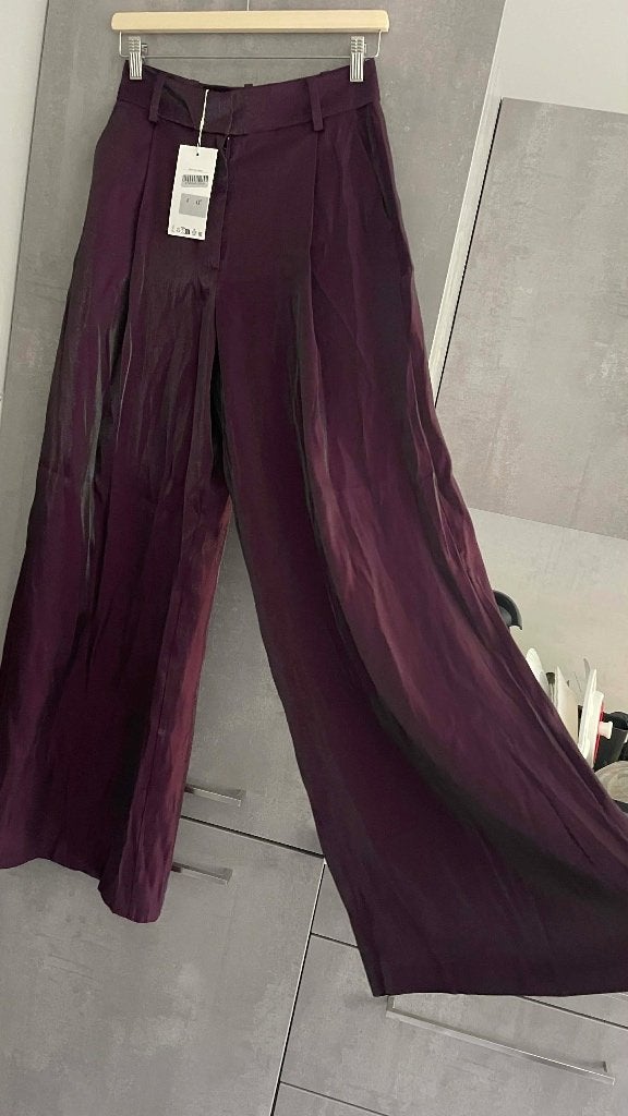 PANTALON  neuf ZARA satiné brillant mauve élégant M, Neuf, Enlèvement ou Envoi, Zara, Longs