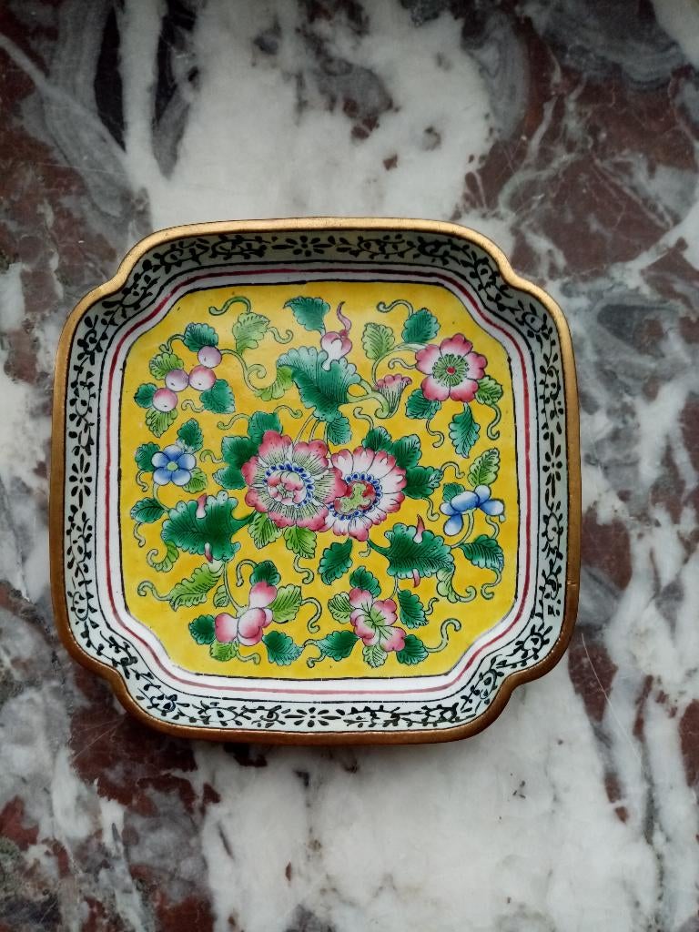 Vide poche/cendrier cuivre émaillé/Canton 1900s 10cm, Antiquités & Art, Enlèvement ou Envoi, Cuivre