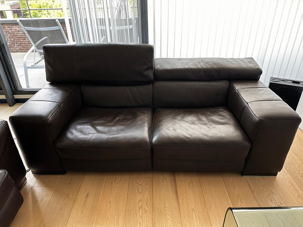 Natuzzi zetel bruin leder driezit en tweezit, Maison & Meubles, Canapés | Salons, Enlèvement, Comme neuf