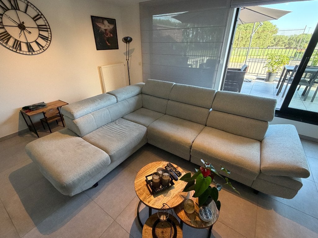Hoeksalon met elektrische relax, Huis en Inrichting, Zetels | Complete zithoeken, Ophalen, Gebruikt, Stof