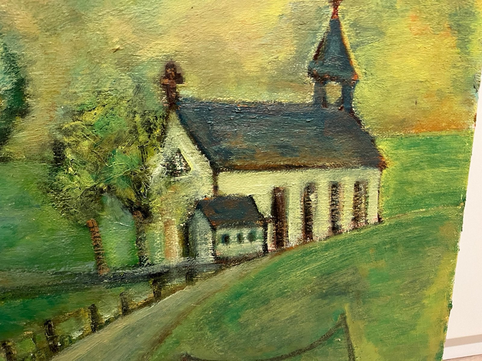 Schilderij met kerk en gans, Antiek en Kunst, Ophalen of Verzenden
