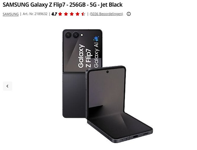 Samsung Galaxy Z Flip 7 256GB Jet Black, Telecommunicatie, Mobiele telefoons | Samsung, Ophalen, Zwart, Zo goed als nieuw, Android OS