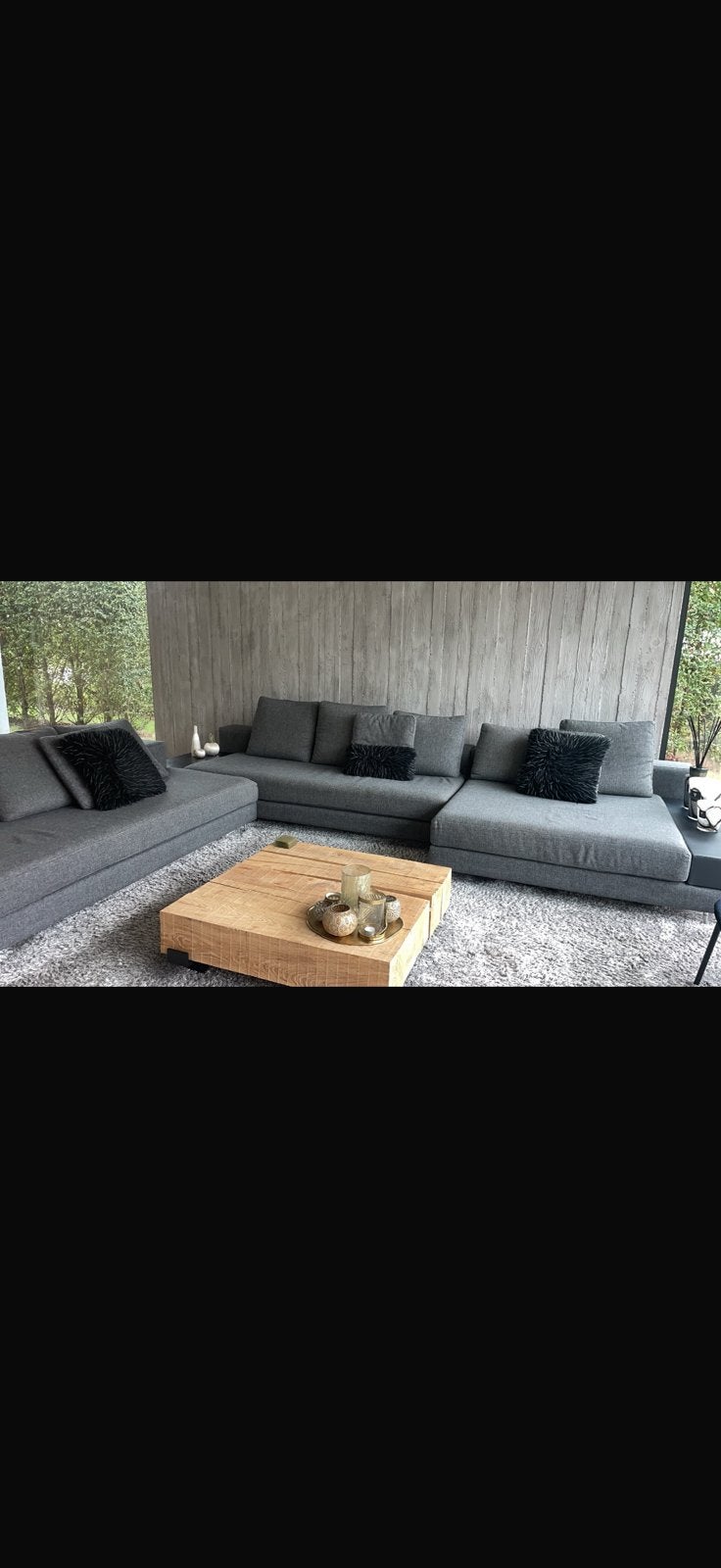 Op maat gemaakte zetel met zwart lederen bankjes, Huis en Inrichting, Ophalen, Zo goed als nieuw, Overige maten, Leer