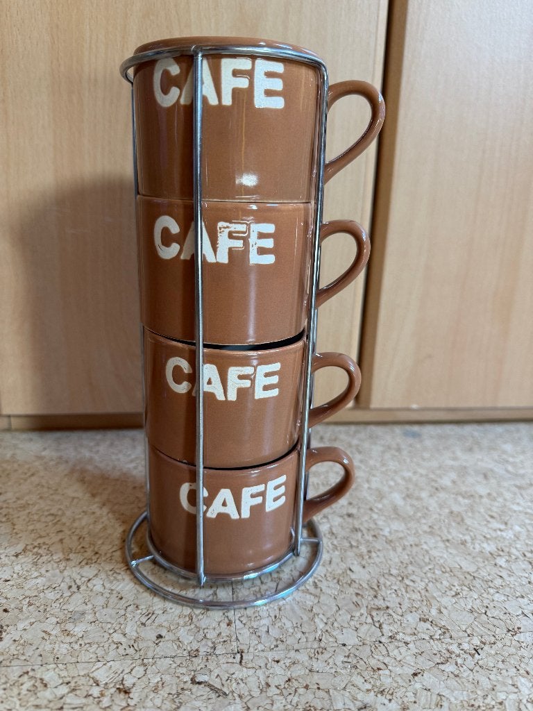 4 koffiekopjes in staander, Steen, Nieuw, Modern, Mok