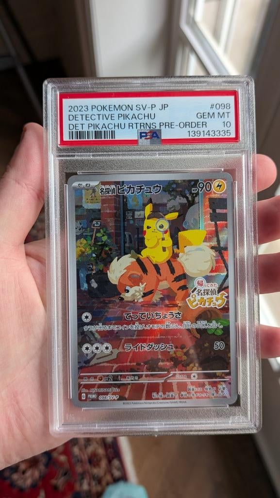 Detective Pikachu 098 SVP PSA 10 Pokemon, Hobby en Vrije tijd, Ophalen of Verzenden, Zo goed als nieuw, Losse kaart, Foil
