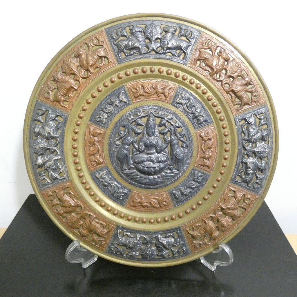 Tanjore artware - wandbord messing [1413], Zilver, India, Ophalen of Verzenden, Ingelegd