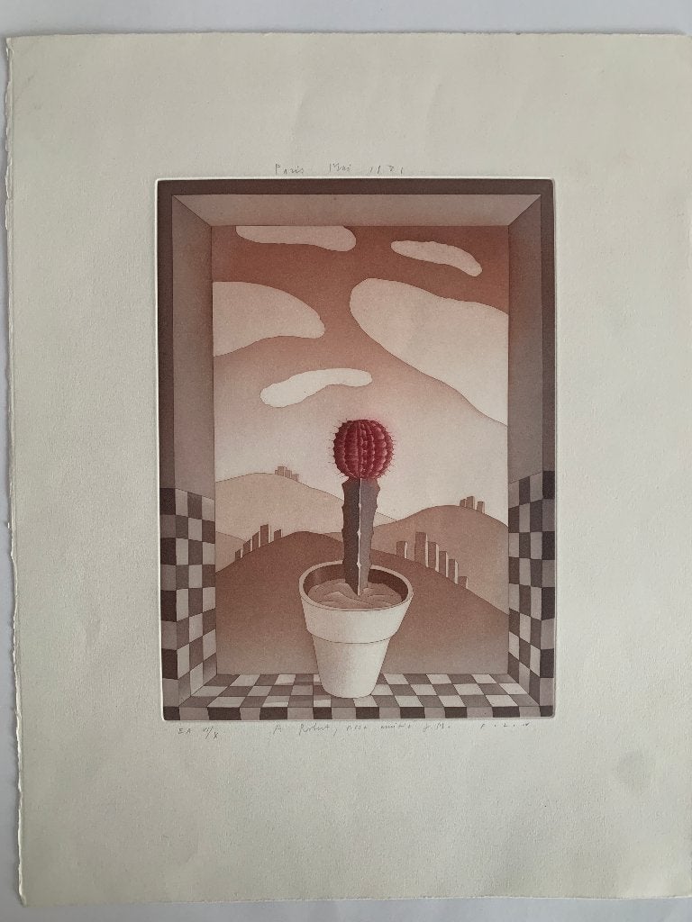 Jean-Michel Folon - Le cactus - ets met aquatint, Antiquités & Art, Enlèvement ou Envoi, Eau-forte, Numéroté