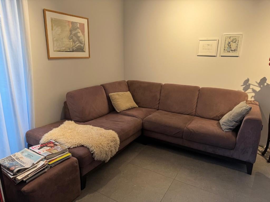 Hoekzetel en chaise longue daim, Ophalen, Gebruikt, Warm modern, Stof
