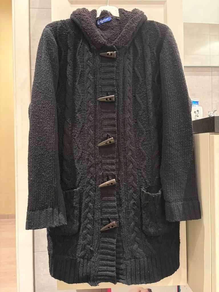 Cosy zwarte vest met teddy en wol van Foglie Rosse (M/L)., Ophalen, Gedragen, Maat 38/40 (M), Zwart