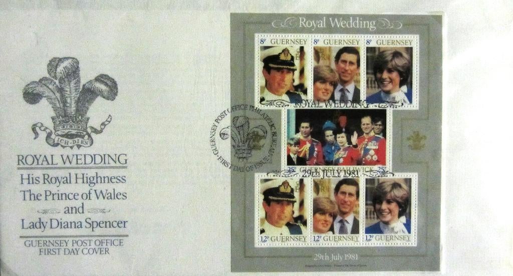 GROTE FDC HUWELIJK PRINS CHARLES MET LADY DIANA- GUERSNEY, Enlèvement ou Envoi, Affranchi, Dynastie