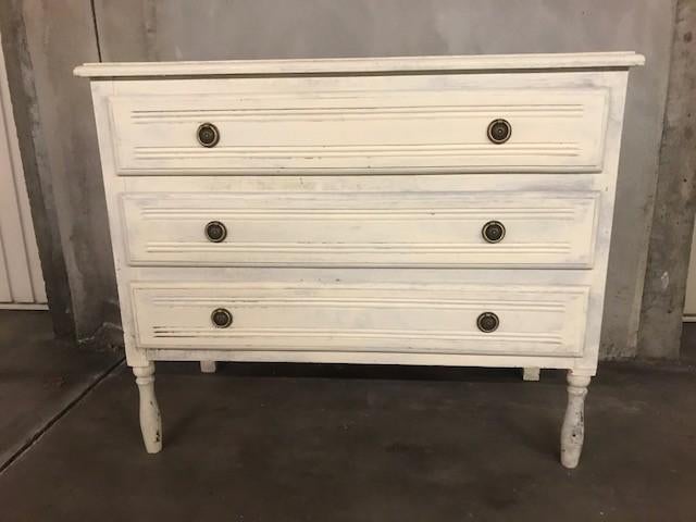 Meuble peint en blanc avec 3 tiroirs, Antiquités & Art, Enlèvement