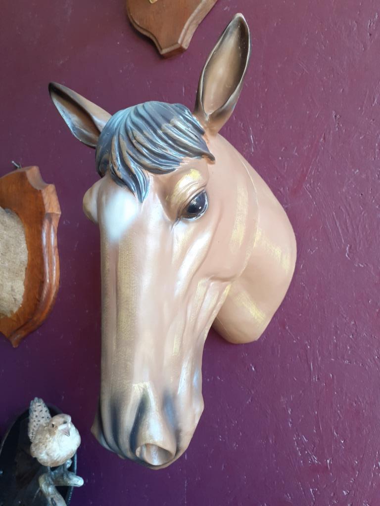 PRACHTIG PAARDENHOOFD VAN POLYRESIN OM OP TE HANGEN, Ophalen of Verzenden, Zo goed als nieuw