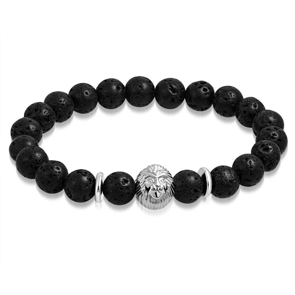 Coole lavastenen armband met leeuwenkop, Ophalen of Verzenden, Nieuw