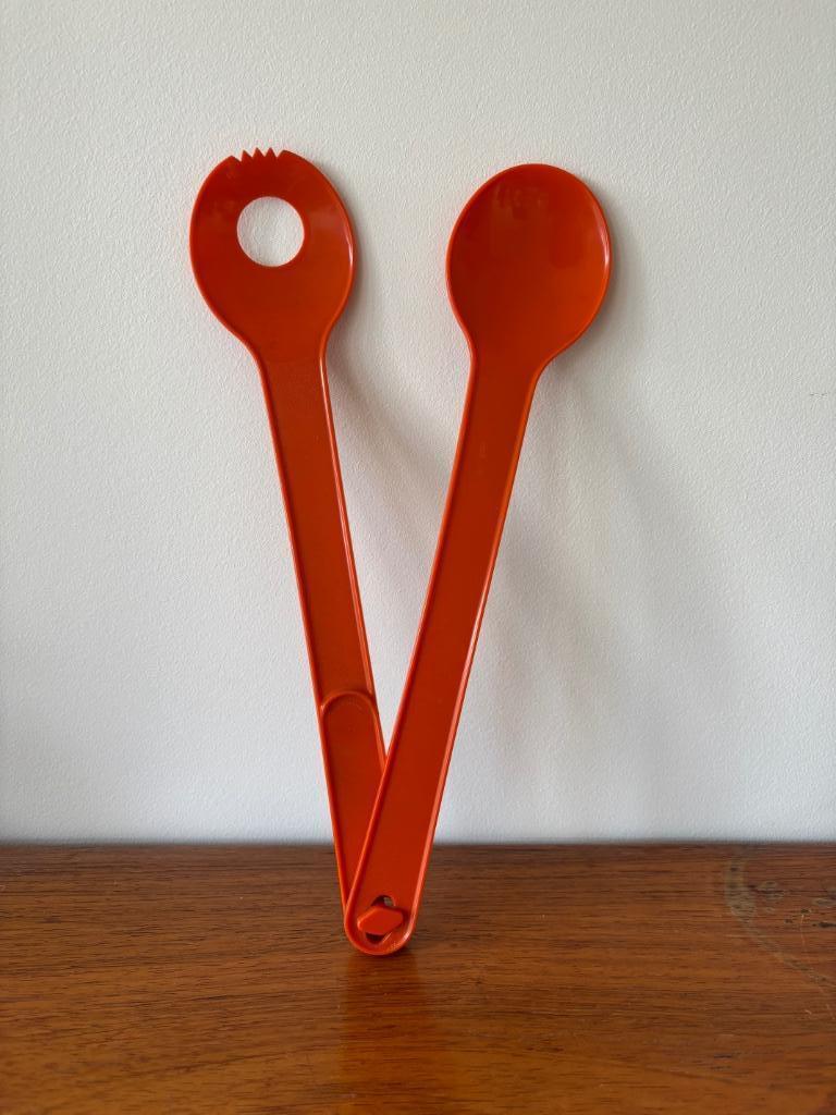 Vintage oranje Tupperware saladeservers, Ophalen, Zo goed als nieuw, Oranje, Overige typen