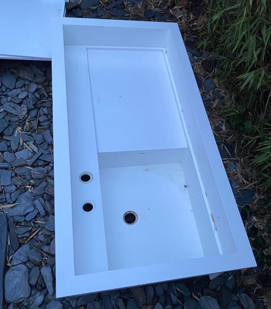 Évier en Corian solide surface avec deux plateaux à vendre, Huis en Inrichting, Ophalen, Gebruikt, 100 tot 150 cm, Wit